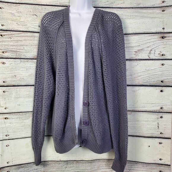 Roxy Women’s Open-Knit Button Front Cardigan M Slate Gray Lightweight Sweater - Picture 1 of 6